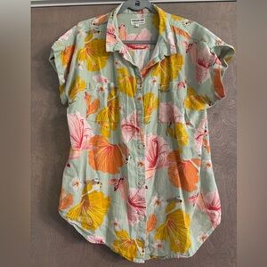 Paradise Now Maui Hawaii Koibiscus Floral Button Down Shirt XL bold floral